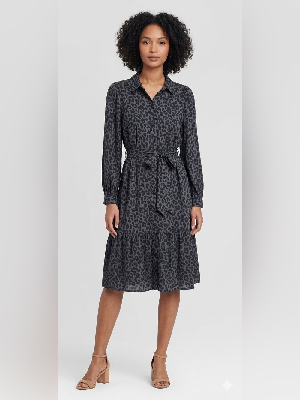 A New Day Animal Print Cheetah Button Front Shirt Dress Size Medium